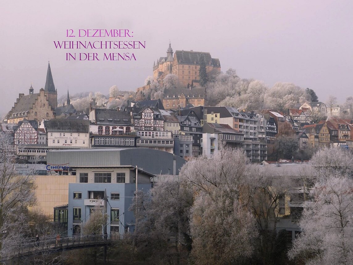 Ansicht auf das Marburger Schloss im Schnee